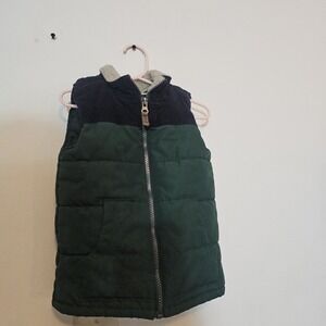 Carter's‎ boys' green navy colorblock zip-up puffer vest sherpa-lined collar 4T